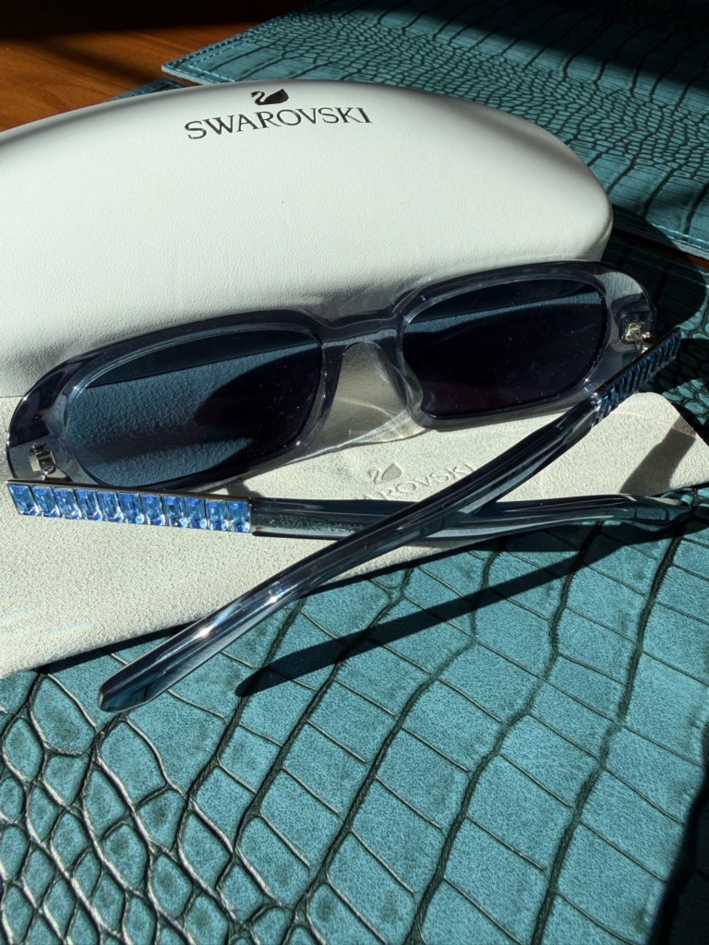 Stunning Swarovski Smoke-Blue Rectangular Sunglasses with baguette crystals 💎💎💎 - Picture 13 of 16